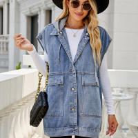 Chaqueta vaquera con capucha para mujer, deshilachada, rasgada, informal, con botones, ligera - details 3