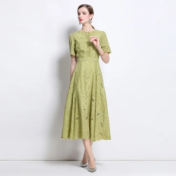 2025 nuevo estilo de encaje hueco con vestido coreano de alta calidad francés blanco para romper el té - 1