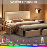 4 cajones, cama tapizada con almacenamiento cama doble acolchada con somier 160 x 200 cm con cabecera cama con láminas cama para 2 personas (PU blanco, 160 x 200) - details 4