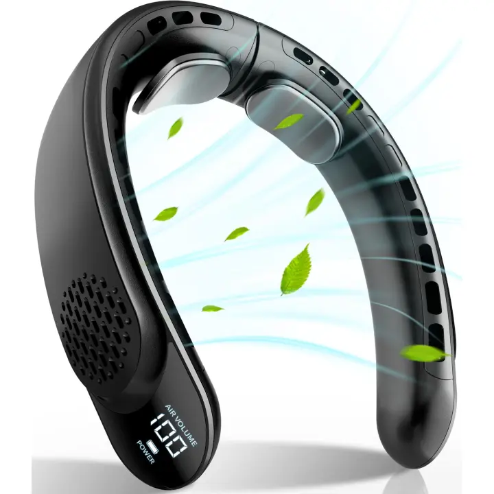 Ventilador de cuello recargable con LED, 3 velocidades, batería de 4000mAh, admite USB tipo C, portátil para deportes y exteriores - 1