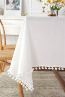 Mantel de Comedor de Hogar de Granja de Color Sólido Tela Cuadrada de Algodón con Borla - details 14