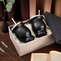 Juego de tazas de té de acero inoxidable Mate tradicional, incluye tapa de Taza, 2 Bombillas y cepillo de limpieza, 8 onzas - details 1