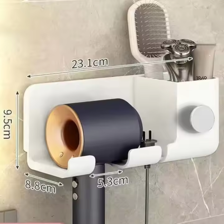 Soporte de plástico para secador de pelo, estante multifuncional montado en la pared para secador de pelo, soporte duradero para ahorro de espacio, baño para el hogar - 1