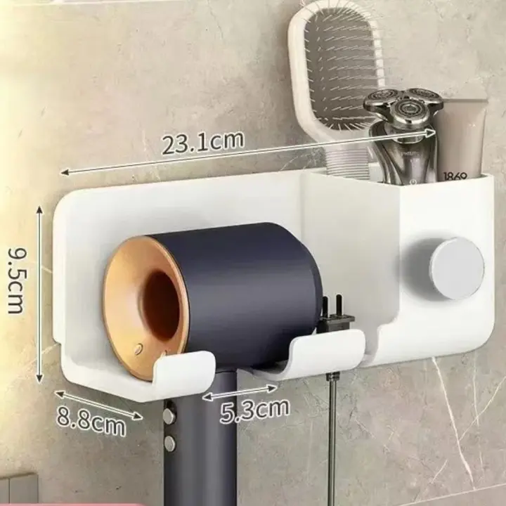 Soporte de plástico para secador de pelo, estante multifuncional montado en la pared para secador de pelo, soporte duradero para ahorro de espacio, baño para el hogar - 1
