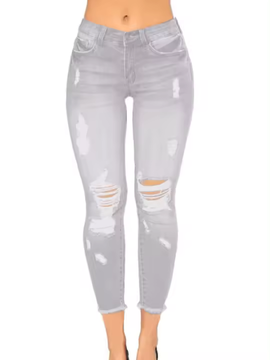 Pantalones vaqueros de cintura alta para mujer, pantalones vaqueros desgastados y rasgados, moda coreana nueva - 1