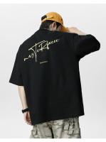 Camiseta de manga corta de algodón vintage hombre 25 verano estampado de letras americanas media manga marca de moda holgada pareja camiseta - details 16