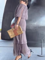 2025 nuevas mujeres elegantes y de moda vendedoras calientes con vestido de pastel con borde de volantes y hombros descubiertos - details 3