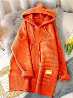 Hooded long women autumn winter solid knitted pullovers warm loose casual knitwear jumper - details 4