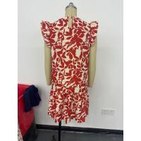 Vestido de verano para mujer con cuello redondo, manga con volantes y estampado de volantes - details 3