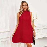 Elegante Vestido Mini sin Mangas de Color Sólido Cuello Alto, Lazo, Vestido de Encaje para Mujeres - details 4