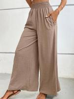 Pantalones de pierna ancha de tiro medio lisos a la moda para mujer, pantalones sueltos de verano para mujer, nuevos en pantalones cómodos - details 6