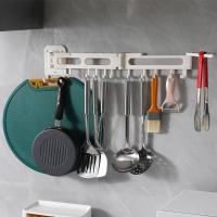 Gancho deslizante para cocina sin perforaciones, estante para colgar en la pared, ganchos deslizantes plegables que ahorran espacio con 14 ganchos, estante de riel de cocina extensible - details 3