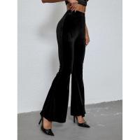 Pantalones elegantes de cintura alta para mujer, acampanados, color negro, cómodos, para otoño e invierno - details 3