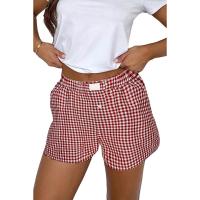 Pantalones cortos a cuadros para mujer y niña adolescente, pantalón corto con cintura elástica extraíble, color rojo, azul, informal, Verano - details 0