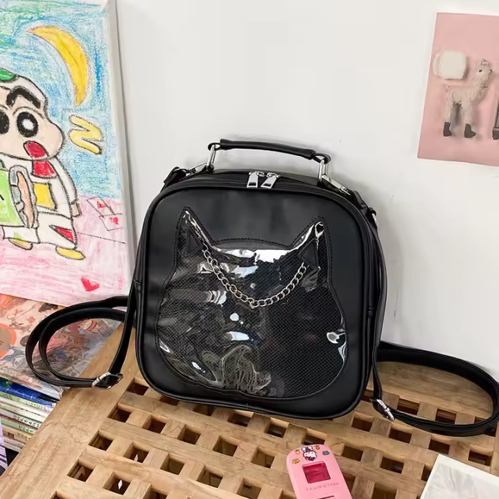 Estilo coreano, transparente, bolso de mujer, casual, gatito, lindo, de mano, fresco y dulce, PU, bolso de mano - 1