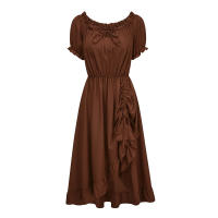 Nuevo vestido irregular retro europeo y americano, vestido con cordón medieval victoriano de manga corta con cuello de una palabra - details 7