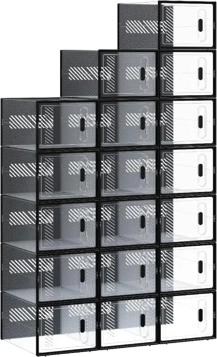 Cajas de Zapatos de Plástico Transparentes Apilables y Plegables Organizador de Zapatos para Armario con Tapa Frontal - 1