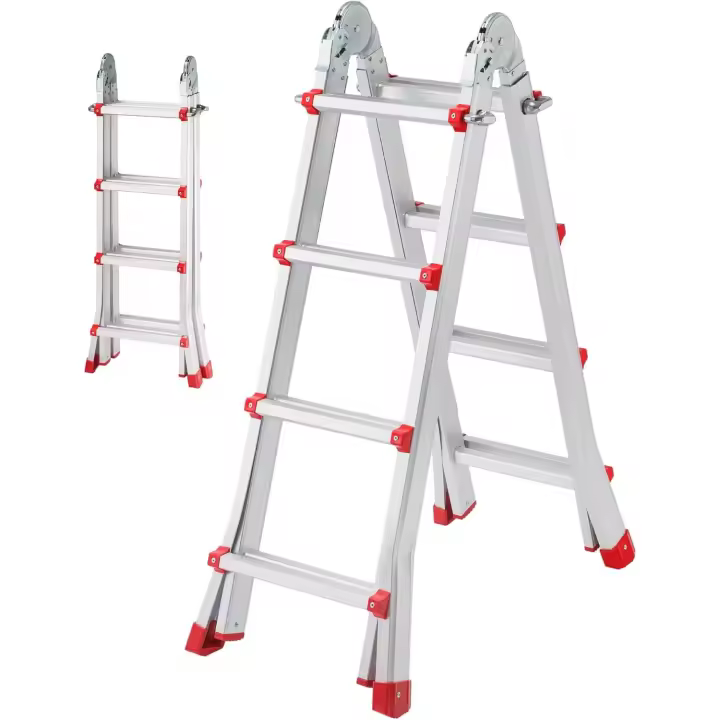 Escaleras Plegables de Aluminio Extensibles en 4x4 8+8 Escalones 4 Metros de Desplegamiento - 1