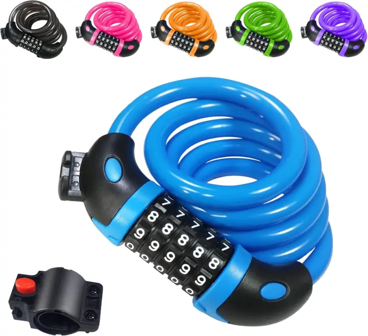Candado para bicicleta Combinación de casillero para bicicleta Candados de cable de ciclo largo de 5 dígitos 120 cm / 12 mm Cadena de bicicletas Alta seguridad para bicicleta eléctrica Bicicleta de montaña Esquí al aire libre - 1