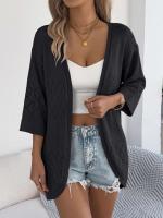 Cárdigan de punto con huecos de diamantes para mujer, Tops informales a prueba de sol, Color sólido, vacaciones de verano - details 11