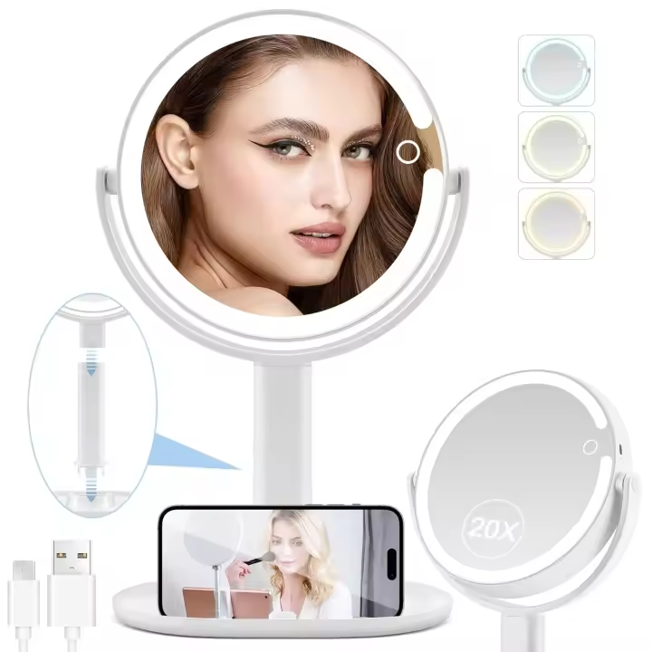 MIYADIVA Lupa recargable tipo C para maquillaje iluminada 20X, espejo de tocador de 2 lados con 3 modos de iluminación estables, enfoque - 1