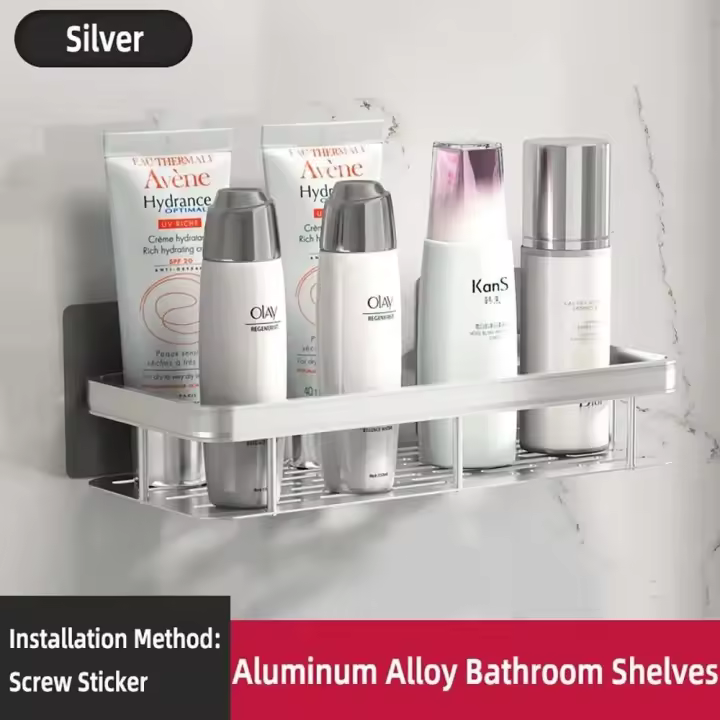 Toallero de baño rectangular de esquina montado en la pared, estante triangular de ducha no perforado - 1