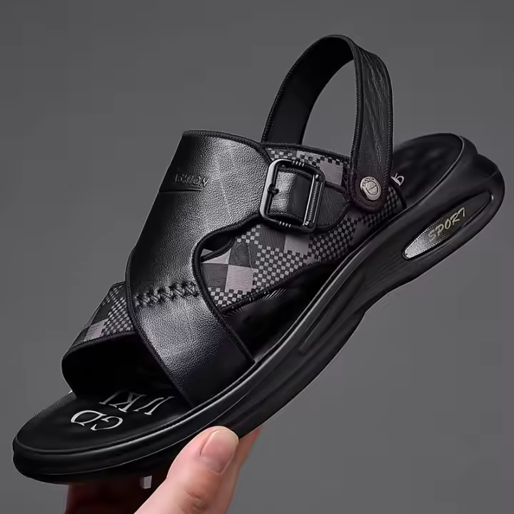 Sandalias de Playa de Cuero Vacuno de Primera Calidad para Hombre Sandalias de Dos Usos de Verano Acolchadas de Látex Suave - 1