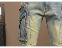Jeans Retro Azules Lavados Estilo Hip Hop con Diseño de Bolsillos Adelgazados Moda para Hombres - details 13