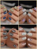 Uñas Postizas Cortas Metálicas Con Rhinestones Full Coverage En Cuatro Colores Diferentes Para Un Look Brillante - details 1