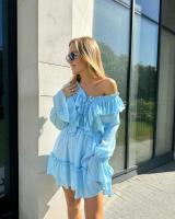 Elegante Vestido Mini de Cintura Alta con Encaje Manga Larga, Agujero en la Cintura, Lazo de Moda para Mujeres - details 23