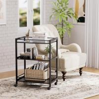 Carrito de Servicio de Bar de 3 Niveles, Carro de Bebidas con Ruedas y Estantes, Carrito de Bar rodante para Cocina Hogar Salón, Marrón Rústico y Negro - details 15
