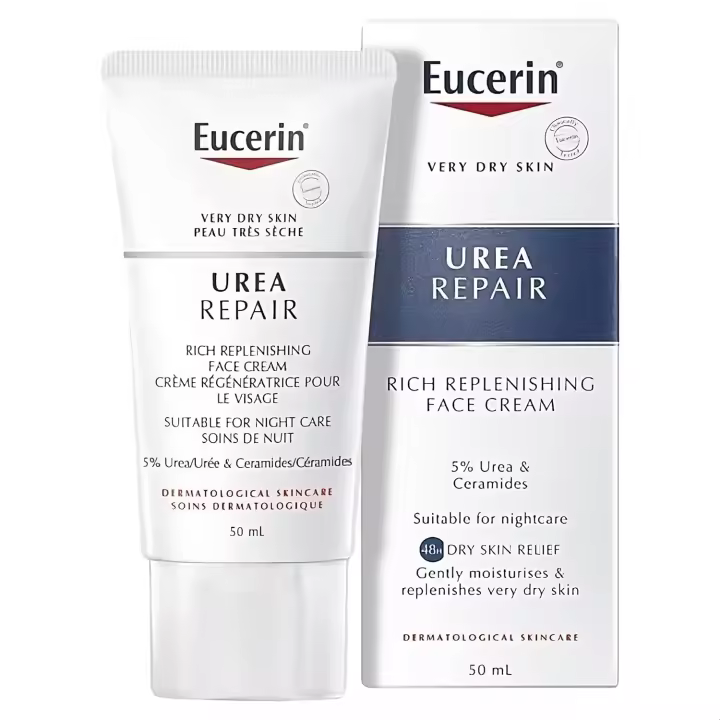 Crema facial reponedora para aliviar la piel (con 5% de urea) (50 ml, cuidado dermatológico, sin fragancia) de Eucerin - 1