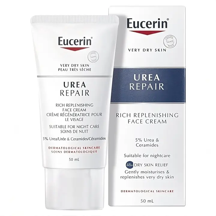 Crema facial reponedora para aliviar la piel (con 5% de urea) (50 ml, cuidado dermatológico, sin fragancia) de Eucerin - 1