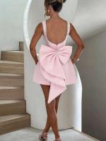 Vestido corto elegante con lazo de perlas y espalda descubierta para mujer, minivestidos bonitos de fiesta sin mangas, negro, blanco, rosa, elegante, noche de cumpleaños Y2K - details 12