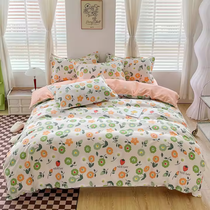 Ropa de cama de cuatro piezas de algodón grueso y agradable para la piel, funda de edredón de dibujos animados para dormitorio individual, juego de tres piezas - 1
