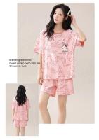 Conjunto de Pijama de Verano para Mujer Manga Corta, Shorts, Estilo Estudiantil, Poliéster con Cuello Redondo - details 0