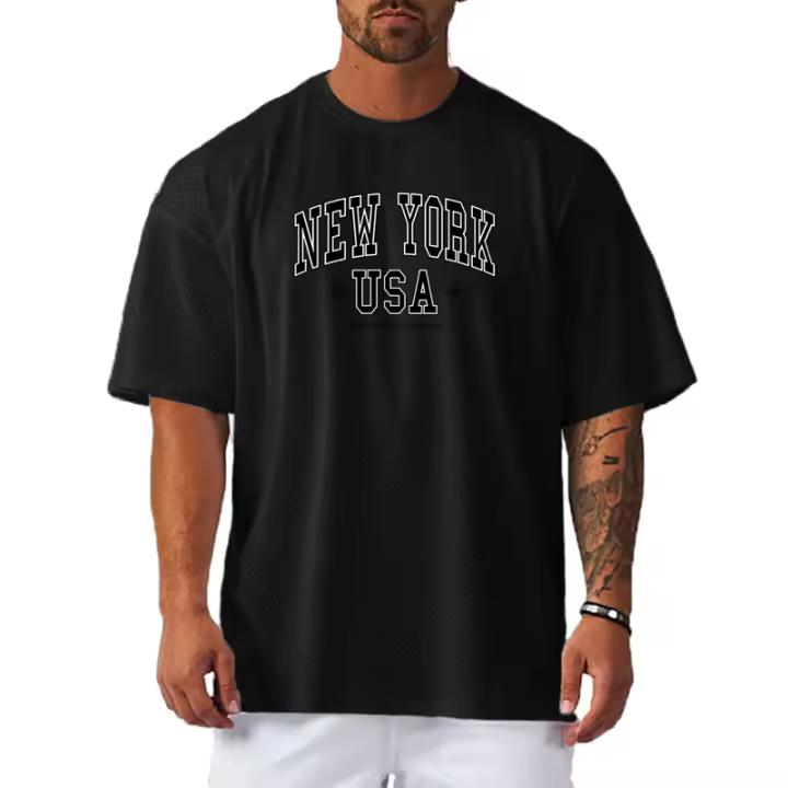 Muscleguys Camiseta holgada de gran tamaño para hombre, camiseta transpirable de secado rápido, camiseta de media manga de malla para Fitness - 1