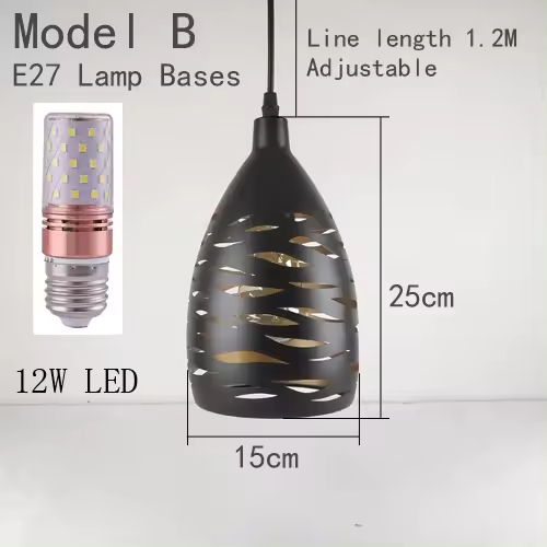 Lámpara colgante de estilo nórdico con bombilla para Bar, restaurante, cafetería, pantalla de hierro negra, E27 - 1