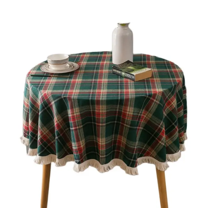 Mantel a cuadros navideño de algodón suave, cubierta de mesa redonda con borlas, mantel colorido lavable, decoración navideña - 1