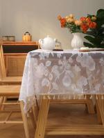 Colgante blanco de flor y pájaro Ense con borla en mantel, mesa de centro de sala de estar, mantel de mesa de boda - details 5