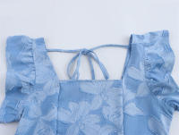 OUWU- Top Corto De Jacquard Azul Para Mujer, Camisas Ajustadas Retro Con Mangas Voladoras Y Cuello Cuadrado En La Espalda, Blusa Y2k Con Cordones Para Primavera Y Verano - details 1
