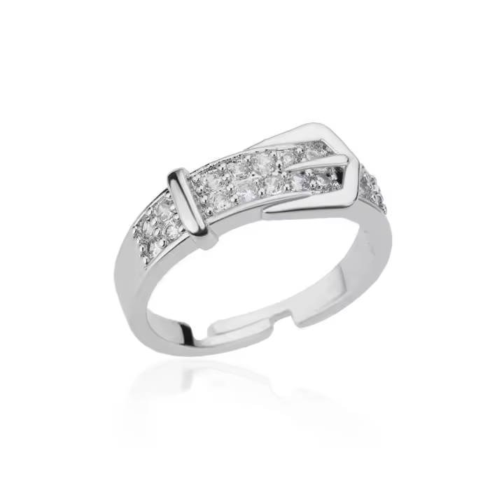 Anillos de Cinturón de Acero Inoxidable para Mujer Anillo de Dedo Ajustable de Circonio - 1
