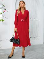 Vestido largo Vintage de manga larga con cuello en V para mujer, ropa de Color liso, primavera y otoño, 2025 - details 22