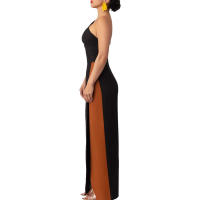 Invitada con un hombro largo y diseño de bloques de color Wo, estilo elegante, vestido de noche de boda de longitud media, vestido nquet para Wo, estilo, , - details 12