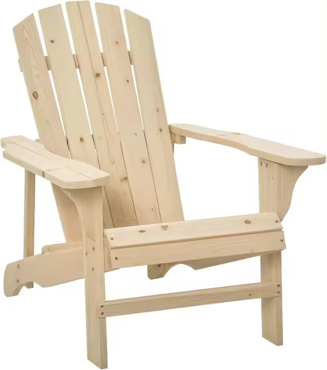 Silla Adirondack de Madera Silla de Jardín con Asiento Extra Ancho Carga 150 kg para Patio Terraza Balcón 78x89x88 cm Natural - 1