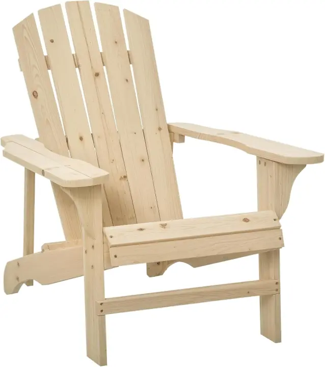 Silla Adirondack de Madera Silla de Jardín con Asiento Extra Ancho Carga 150 kg para Patio Terraza Balcón 78x89x88 cm Natural - 1