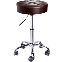 Cocina Silla de Trabajo Acolchado con Ruedas Tapizado en Cuero de Imitación Altura Ajustable (Marrón Oscuro) - details 1