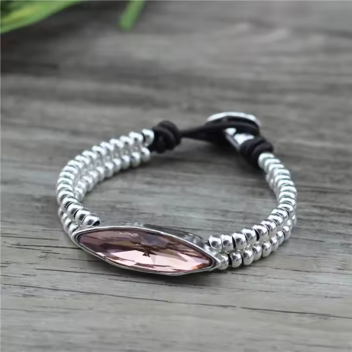 Anslow joyería de moda hecha a mano cuentas DIY pulsera con dijes de cristal para mujer accesorio lindo regalo romántico con cuentas de cumpleaños LOW0840LB - 1