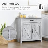 Buffet 1 Cajón 2 Puertas Estante Interior Ajustable Mueble Auxiliar Decorativo Comedor 80x397x80 cm Gris - details 5