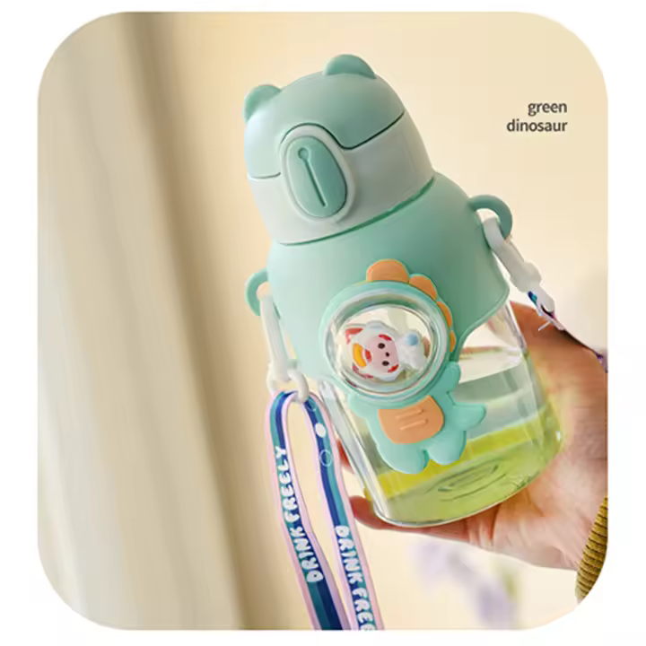 Botella de Agua para Niños 600ML Plástico con Pajita A Prueba de Fugas para Uso Escolar y al Aire Libre - 1